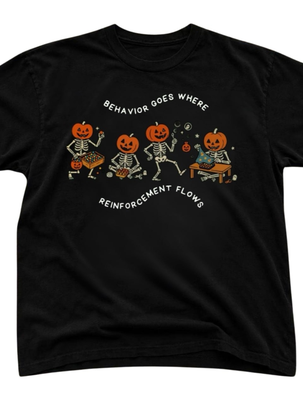 Gildan Black Halloween Pumpkin Skeleton Graphic Tee